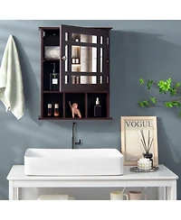Sugift Wall Mounted and Mirrored Bathroom Cabinet-Brown