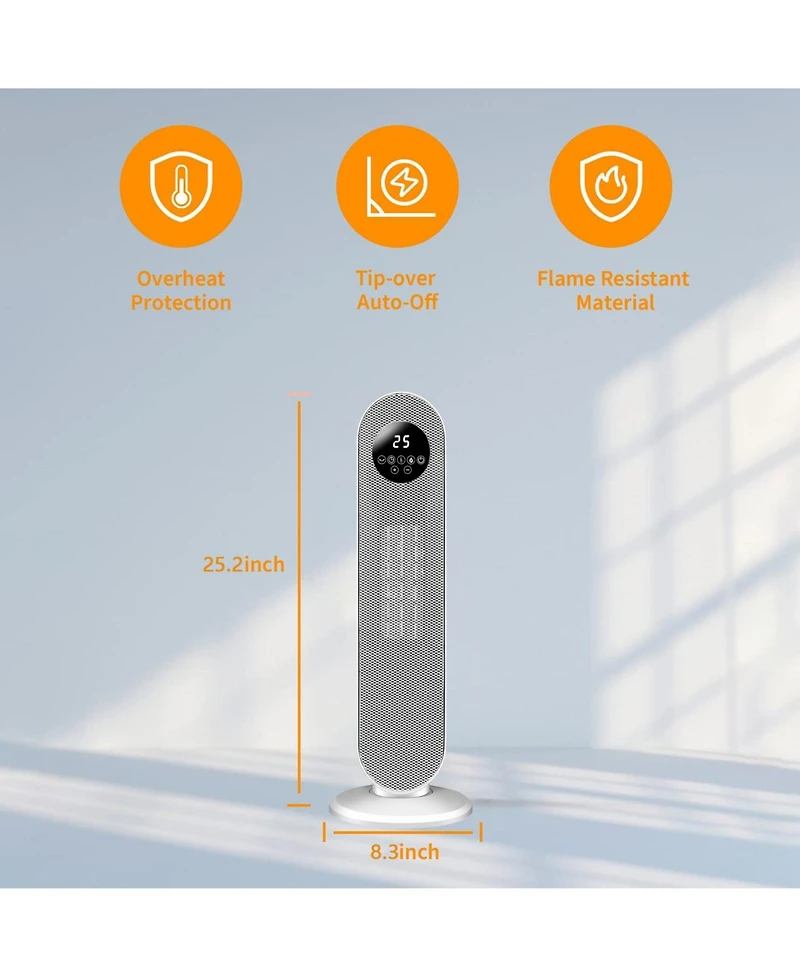 Sugift 1500W Portable Oscillating Electric Space Heater for Indoor Use with Remote Control