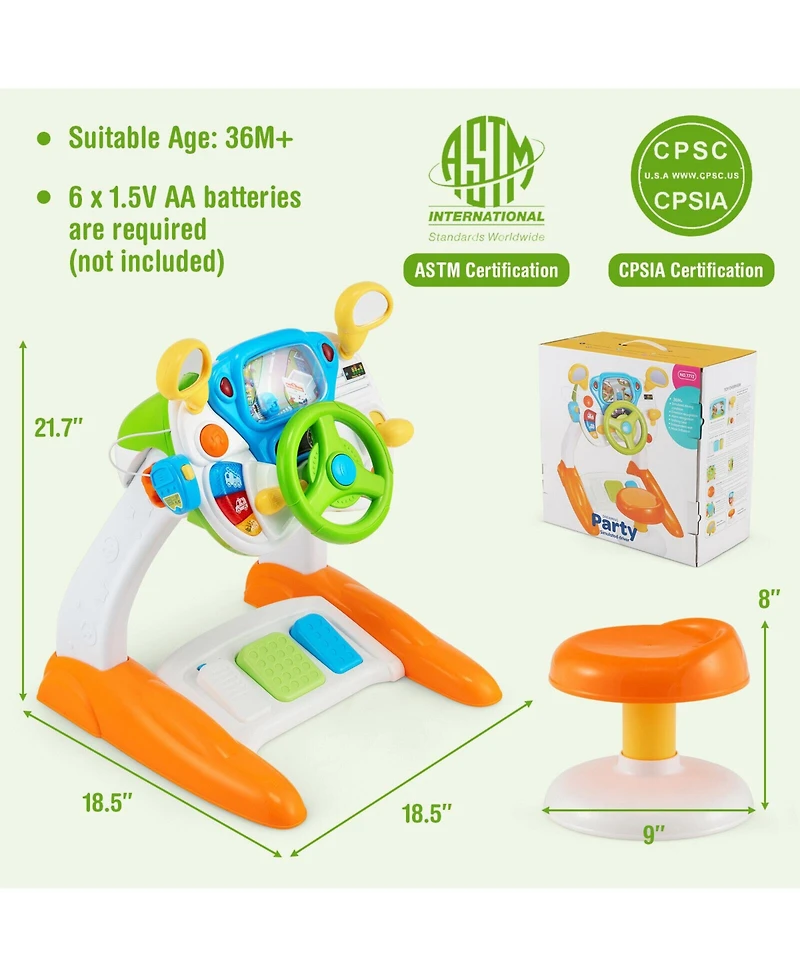 Hongge Kids Steering Wheel Pretend Play Toy Set with Lights and Sounds