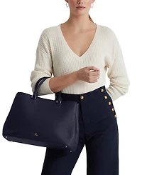 Lauren Ralph Crosshatch Leather Large Hanna Satchel