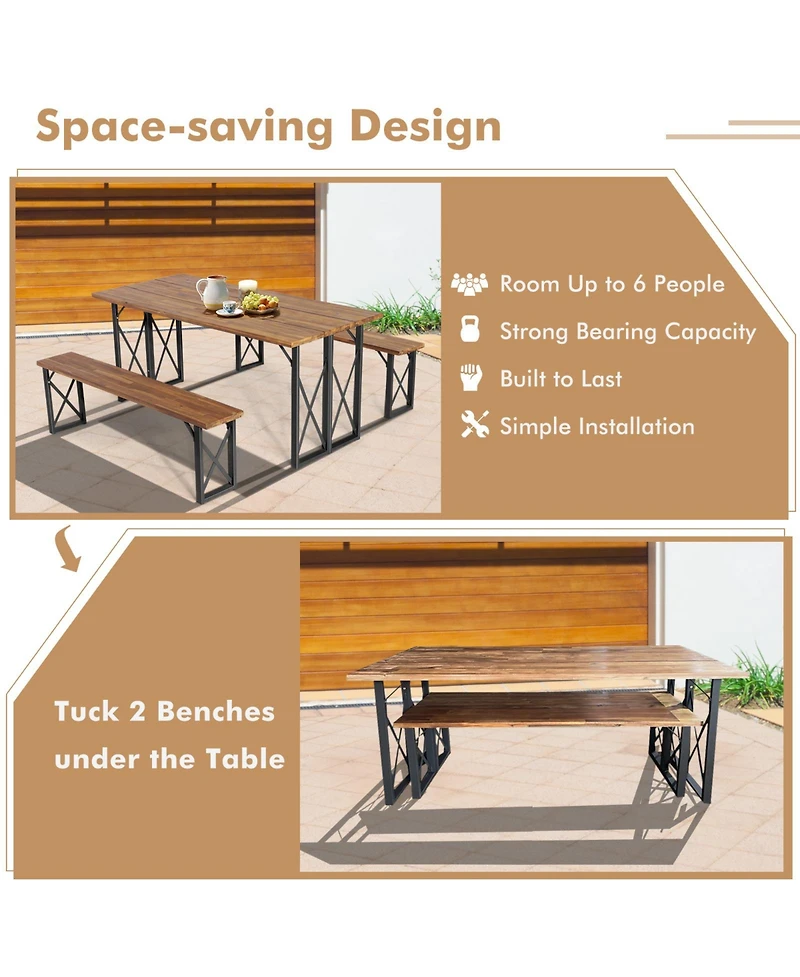 Sugift 6-Person Outdoor Patio Dining Table Set with 2 Inch Umbrella Hole
