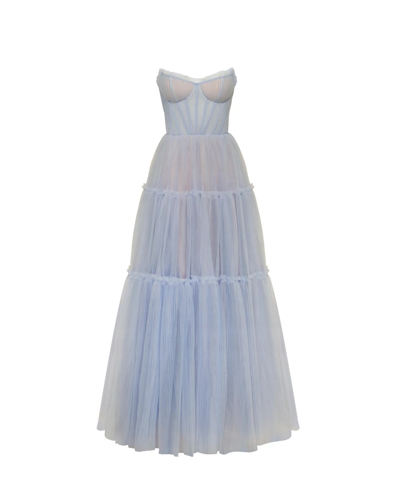 Milla Women's Cloudy Blue Tulle Maxi Dress With Ruffled Skirt