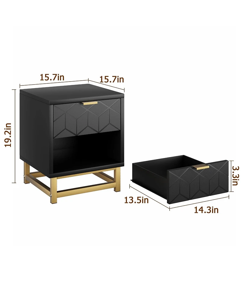 gaomon Black Nightstand, Modern 2 Drawer Dresser for Bedroom, Large End Side Table Bedside Table with 2 Drawers