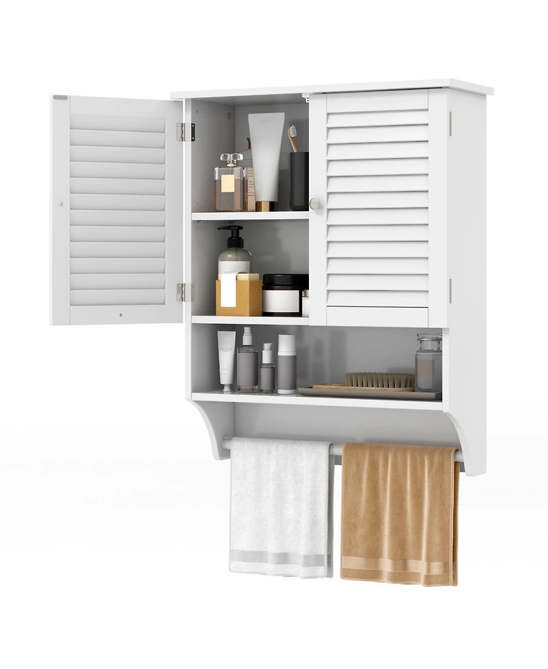 Sugift 2-Doors Bathroom Wall-Mounted Medicine Cabinet with Towel Bar-White