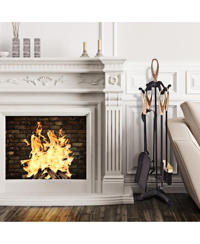 Sugift 5 Pieces Stylish Gold Iron Fireplace Tools Set
