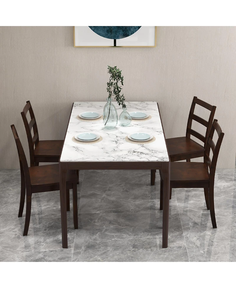 Sugift Set of 2 Wood Dining Chairs with Solid Rubber Wood Legs-Brown