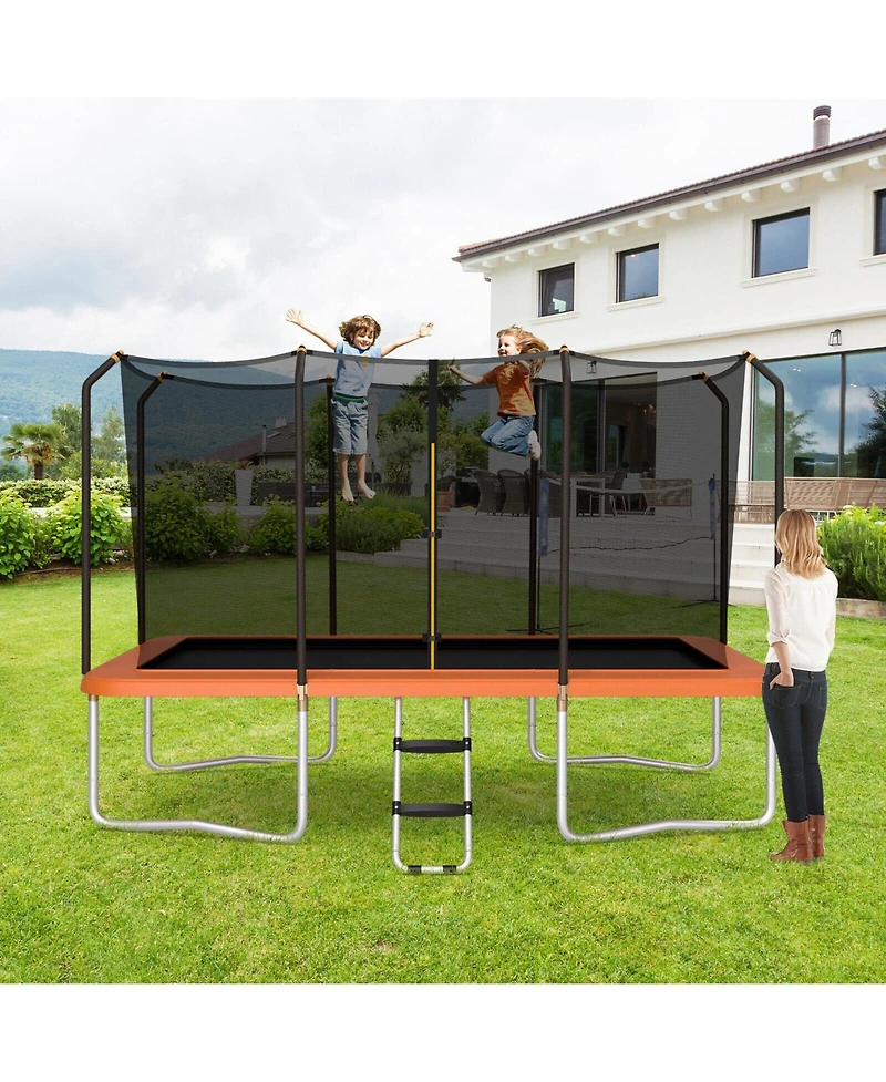 8 x 14 Feet Rectangular Recreational Trampoline with Safety Enclosure Net and Ladder-Orange