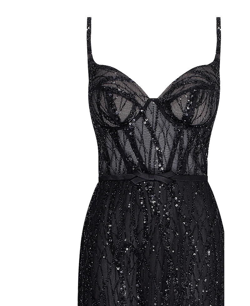 Milla Women's Astonishg Sequed Maxi Gown On Spaghetti Straps