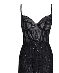 Milla Women's Astonishg Sequed Maxi Gown On Spaghetti Straps