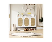 gaomon Shoe Cabinet with 3 Rattan Doors, Freestanding Shoe Storage Organizer with Adjustable Shelves, 7-Tier Shoe Storage Cabinet for Entryway, Hallwa