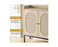 gaomon Shoe Cabinet with 3 Rattan Doors, 7-Tier Shoe Storage Cabinet with Adjustable Shelves, Freestanding Shoe Storage Organizer for Entryway, Hallwa