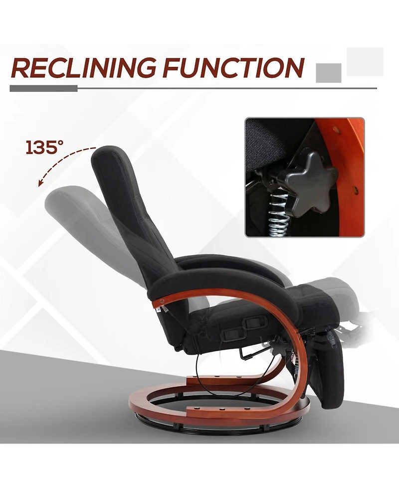 Manual Recliner Chair for Adults, Adjustable Swivel Recliner with Footrest, Padded Arms and Wood Base for Living Room, Black