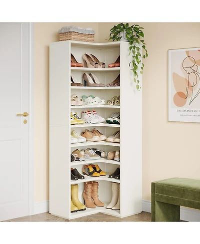 Tribesigns Shoe Cabinet, 9-Tier Shoe Organizer, Heavy Duty Wooden Shoe Storage Cabinet for 40-45 Pairs of Shoes, Freestanding Corner Shoe Rack