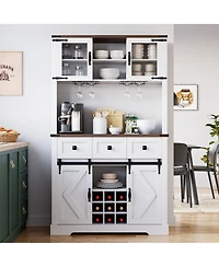 gaomon 72" Farmhouse Bar Cabinet with Sliding Barn Door, Tall Kitchen Buffet with Storage Hutch and 3 Drawer