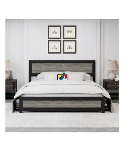 Gaomon Full Queen King Size Bed Frame With Headboardindustrial Platform Bed Frame With 4 Storage Drawers Charge Stationstrong Metal Slats Supportno Box Spring Needednoise Free Easy Installation
