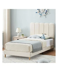 gaomon Twin Bed Frame For Girls, Velvet Upholstered With Headboard, No Box Spring Needed, Wooden Slats Support, Easy Assembly