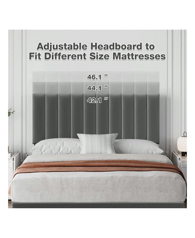 gaomon Platform Bed Frame With Adjustable Velvet Upholstered Headboard, Mattress Foundation With Wooden Slat Support, No Box Spring Needed