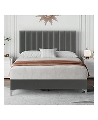 gaomon Platform Bed Frame With Adjustable Velvet Upholstered Headboard, Mattress Foundation With Wooden Slat Support, No Box Spring Needed