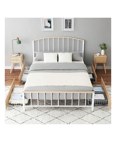 gaomon Bed Frame With 4 Drawers,Platform Bed Frame With Storage,Full Size Platform Bed With Headboard Frame,Metal Bed Frame Steel Slat Support/No Box