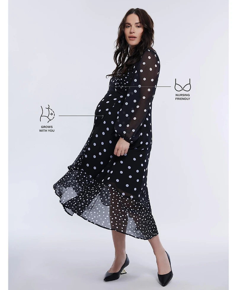 Motherhood Maternity Woven Wrap Long Sleeve Midi Dress