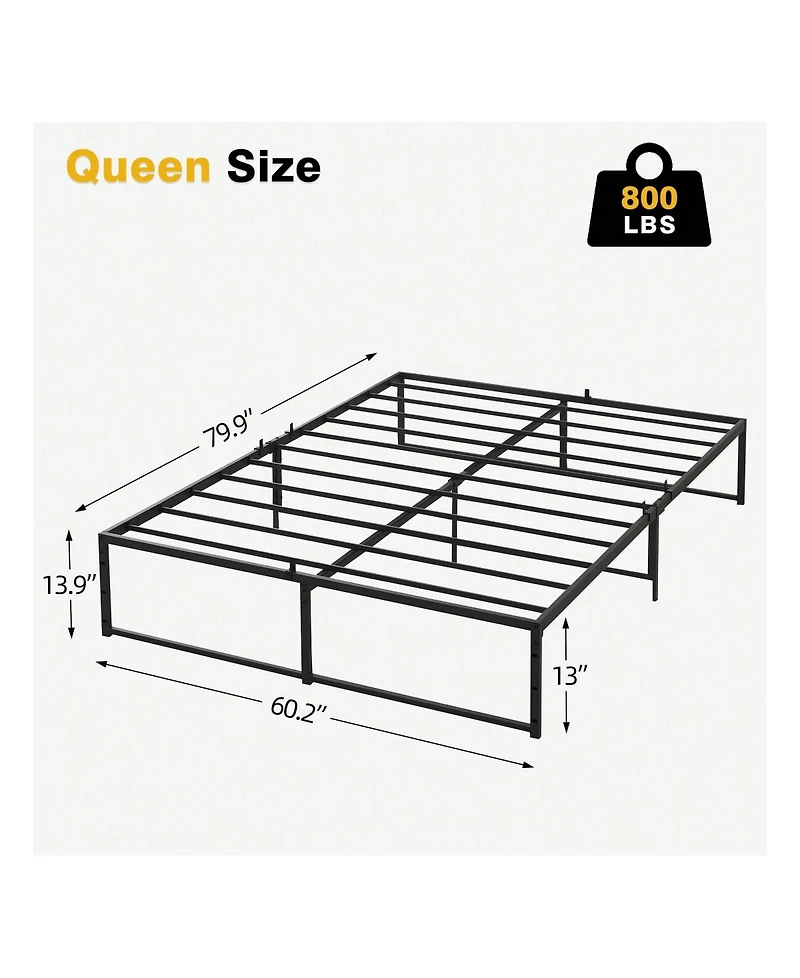 gaomon Twin/Full/Queen Size Metal Bed Frame, Platform Bed Frame 13 Inch With 3 In 1 Steel Support, Heavy Duty Metal Platform Bed Frame No Box Spring N