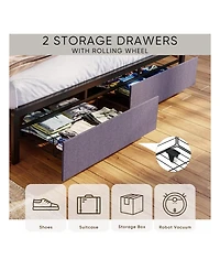 gaomon Full Size Bed Frame With Storage Headboard, 2 Drawers, Charging Station Led Upholstered Bed Frame, No Box Spring Needed Platform Bed Frame For