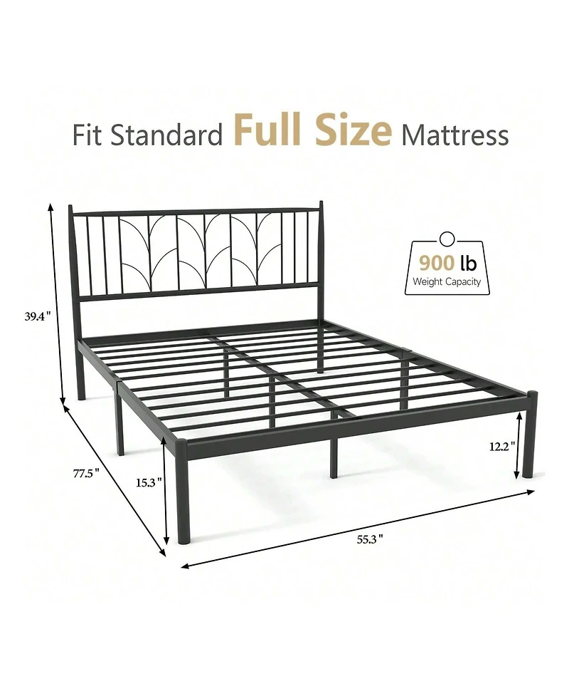 gaomon Metal Platform Bed Frame with Headboard, No Box Spring Needed, Slats Support, Easy Assembly, Under-Bed Storage