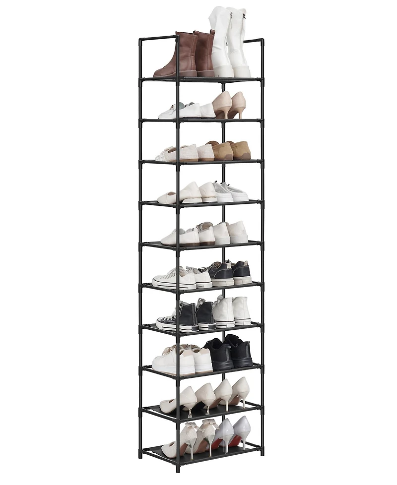 Songmics Home 10 Tier Shoe Shelf with Metal Frame & Non-Woven Fabric Shelves, Black