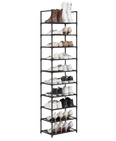 Songmics Home 10 Tier Shoe Shelf with Metal Frame & Non-Woven Fabric Shelves, Black