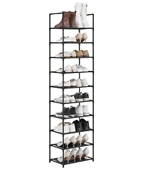 Songmics Home 10 Tier Shoe Shelf with Metal Frame & Non-Woven Fabric Shelves, Black