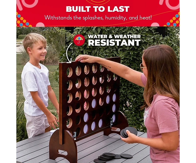 Swooc - Giant Four in a Row (All Weather) Outdoor Game w/ Carrying Case - Noise Reducing - 60% Quieter - Giant Connect - 4 Game