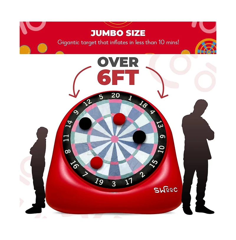 Giant Kick Darts (Over 6 ft. Tall) with Over 15 Games Included - Giant Inflatable Outdoor Dartboard with Soccer Balls