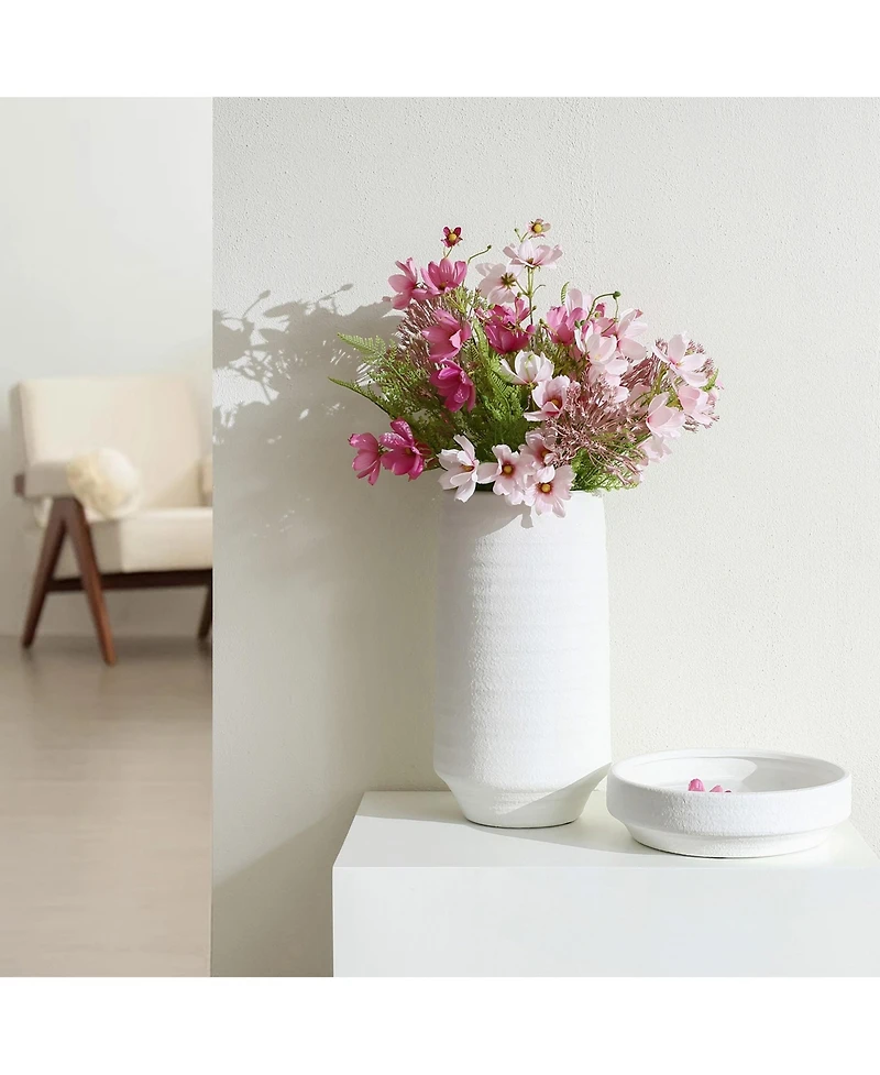LuxenHome White Terracotta 16.1-Inch Tall Indoor and Outdoor Cylinder Vase