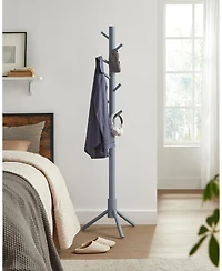 Songmics Home Solid Wood Free-Standing Coat Rack with 8 Hooks & 3 Adjustable Heights, Grey