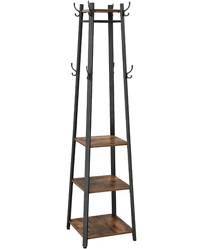 Songmics Home Industrial Style Coat Rack with 3 Shelves, Rustic Brown & Black