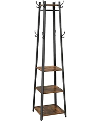 Songmics Home Industrial Style Coat Rack with 3 Shelves, Rustic Brown & Black
