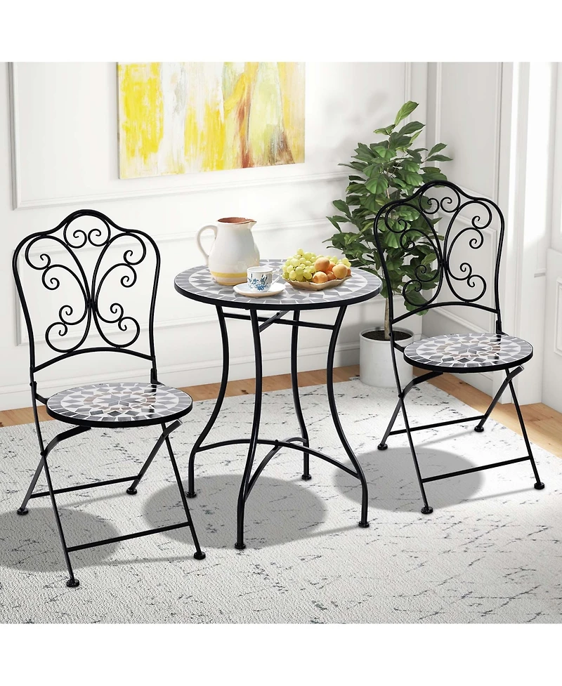 Set of Mosaic Chairs for Patio with Decorative Backrest Heavy-Duty Frame