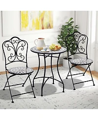 Set of Mosaic Chairs for Patio with Decorative Backrest Heavy-Duty Frame