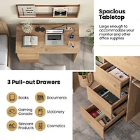 Computer Desk with Power Outlet Keyboard Tray & 3 Large Drawers Type-c & Usb Ports