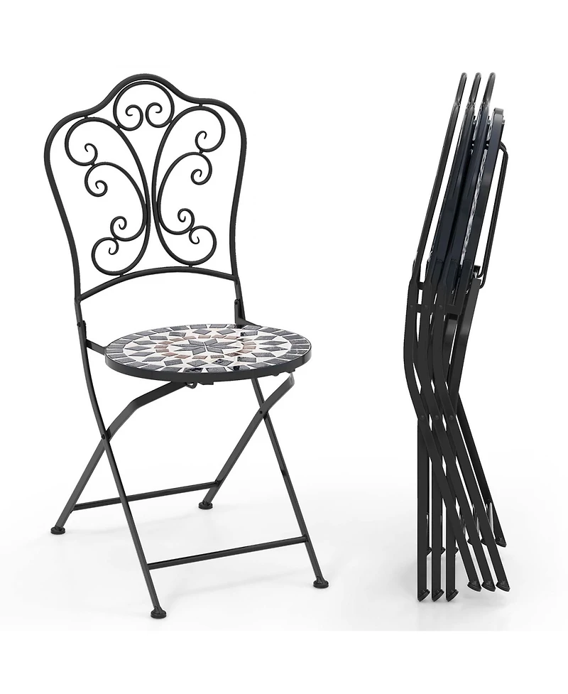 Set of Mosaic Chairs for Patio with Decorative Backrest Heavy-Duty Frame