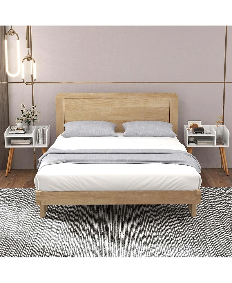 Costway Mid Century Modern End Table with Open Shelves Metal Support Legs for Bedroom