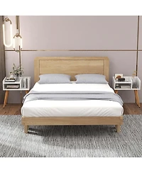 Costway Mid Century Modern End Table with Open Shelves Metal Support Legs for Bedroom