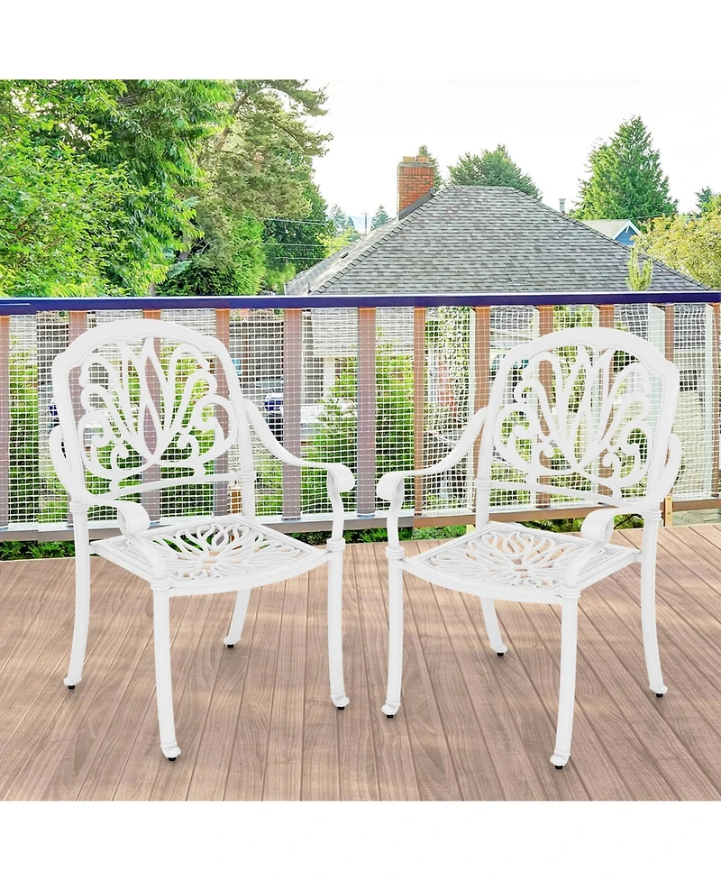 2 Pcs Patio Cast Aluminum Dining Chairs Armrests Outdoor Stackable