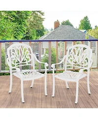 2 Pcs Patio Cast Aluminum Dining Chairs Armrests Outdoor Stackable