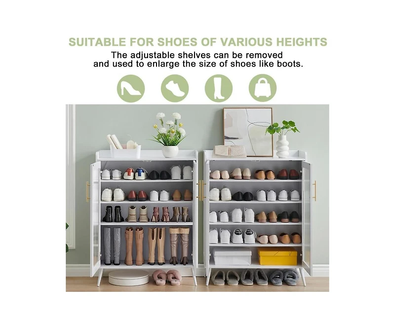 gaomon 5-Tier Entryway Shoe Storage Cabinet with Glass Doors, Shoe Cabinet with Adjustable Shelves, Shoe Storage Organizer for Hallway, Closet, Living