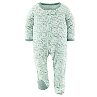 The Peanutshell Baby Boys Green Dino Footed Sleepers for Boys, 3 Pack