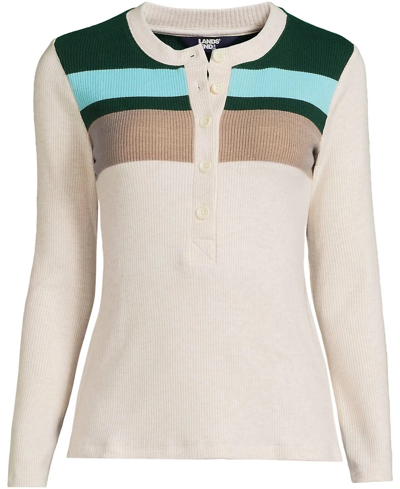 Lands' End Women's Long Sleeve Cozy Rib Henley Top