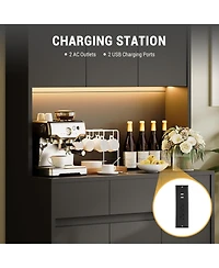 gaomon 70" Kitchen Food Pantry with Charge Station, Led Light,Storage Cabinet