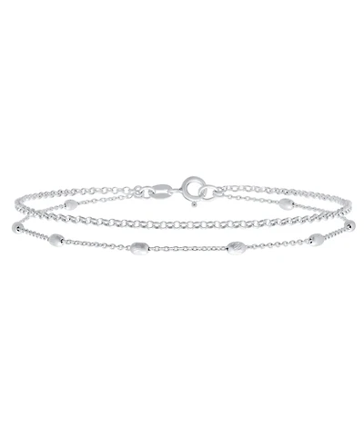 Bling Jewelry Simple Minimalist Alternating Chain Oval .925 Sterling Silver Small Oval Beads Layer Double Chain Anklet Station Ankle Bracelet 9 Inch