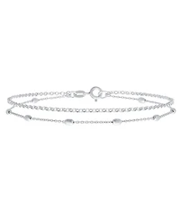 Bling Jewelry Simple Minimalist Alternating Chain Oval .925 Sterling Silver Small Oval Beads Layer Double Chain Anklet Station Ankle Bracelet 9 Inch